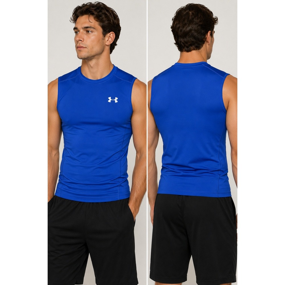 Under Armour Mens HeatGear Compression Tank Top Royal Blue Sleeveless Shirt MD